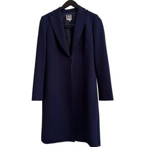 Anne Klein Navy Blue Full Length Suit Coat with Single Closure at Waist - Size 6